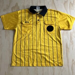Vintage Olympus Polo Shirt Mens Small Yellow Pinstripe Pockets Taiwan Referee
